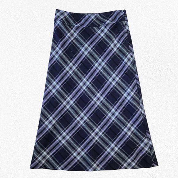 Talbots Purple Gray Plaid Wool Blend A-Line Academia Midi Skirt Lined Size 6P - Picture 1 of 9